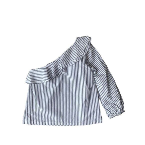 J. Crew Blue & White Striped One-shoulder Ruffled Blouse - Picture 5 of 9